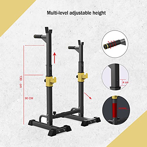 Bueuwe Estante de Barra con Pesas Ajustable para Barbell,Squat Rack Stand Gym para Fitness,Soporte para Barras de Pesas bastidores de Peso Estante de Barra,MAX Cargar 550 Lbs (A-Yellow)