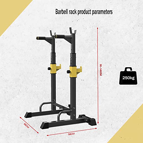 Bueuwe Estante de Barra con Pesas Ajustable para Barbell,Squat Rack Stand Gym para Fitness,Soporte para Barras de Pesas bastidores de Peso Estante de Barra,MAX Cargar 550 Lbs (A-Yellow)