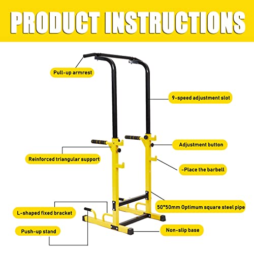 Bueuwe Power Tower Pull Up Dip Station Torre Gimnasio Multifuncional Bar EstacióN De InmersióN Equipo De Fitness Entrenamiento De Fuerza,Amarillo