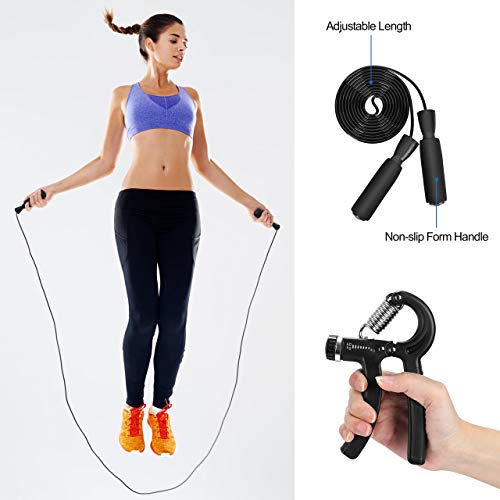 Buluri Rodillo Abdominales Set,ab roller set,5 en 1 kit entrenamiento casa,kit deporte con Push Up Bars Cuerda para Saltar Rodilla Mat & Fortalecedores de Mano,rodillo para abdominales set