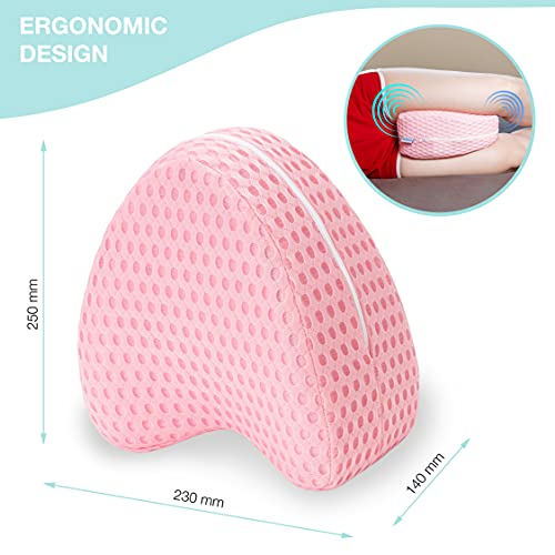 BUONSON Almohada para Piernas y Rodilla con 2 Fundas Transpirable - Cojin Ortopédica con Espuma de Memoria para Dormir de Lado - Alivia el Dolor de Espalda, Cadera y Articulaciones (Rosa)