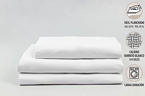 Burrito Blanco Sábanas de Hostelería | Juego de Sábanas 120x190/200 | Ropa de Cama Algodón/Poliéster | Fácil Planchado | Color Blanco | Disponible en Más Medidas