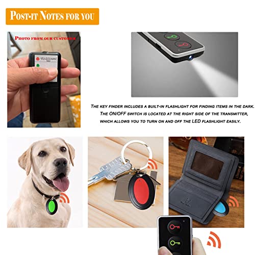 Buscador de llaves remoto JTD Buscador de llaves inalámbrico/Localizador de artículos de RF inalámbrico con linterna LED y base para teléfono celular Keys Pets (4 receptores, 1 control remoto, 1 base)