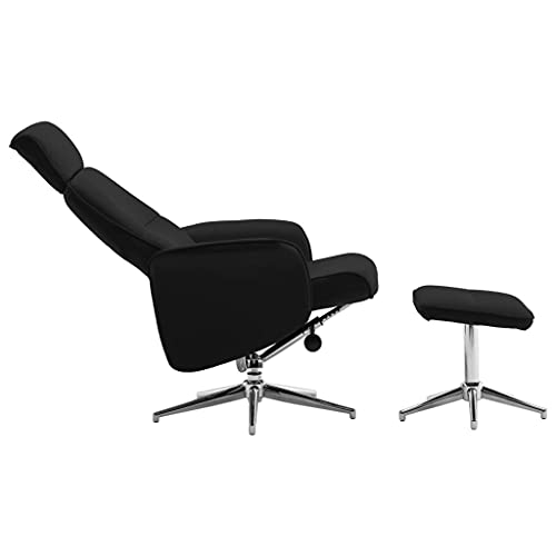 Butaca Sillón, Sillón para Salón Silla de Relax Silla Individual Sillón reclinable con reposapiés Cuero sintético Negro