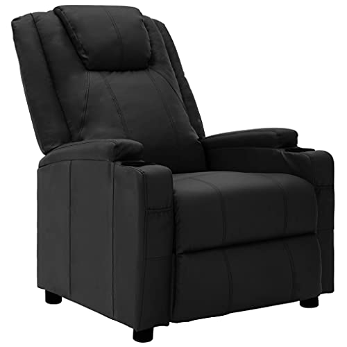 Butaca Sillón, Sillón para Salón Silla de Relax Silla Individual Sillón reclinable de Cuero sintético Negro