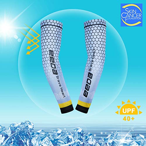 Bwiv Unisex Manguitos del Brazo para Deportes Anti UV UPF 40+ en Forma de Panal Manguitos refrescantes para Actividades al Aire Libre 1 par Blanco S