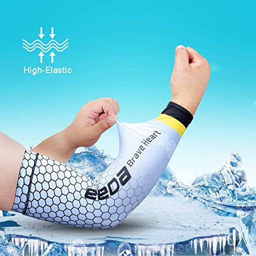 Bwiv Unisex Manguitos del Brazo para Deportes Anti UV UPF 40+ en Forma de Panal Manguitos refrescantes para Actividades al Aire Libre 1 par Blanco S