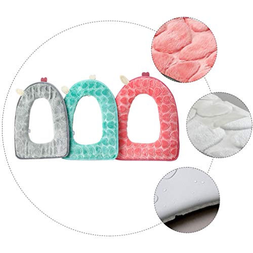 Cabilock 3Pcs Funda de Asiento de Inodoro Almohadillas de Cojín de Asiento de Inodoro Cálido de Invierno de Felpa (Gris Rosa Verde)