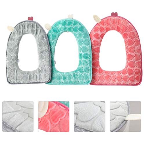 Cabilock 3Pcs Funda de Asiento de Inodoro Almohadillas de Cojín de Asiento de Inodoro Cálido de Invierno de Felpa (Gris Rosa Verde)