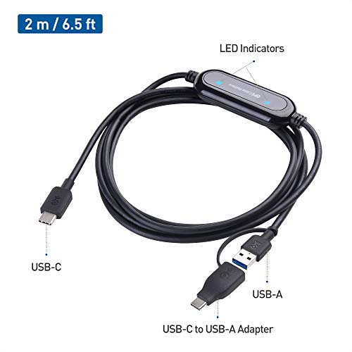 Cable Matters USB-C to USB-A Data Transfer Cable PC to PC for Windows and Mac Computer in 6.6 Feet, PClinq5 and Bravura Easy Computer Sync Software Included