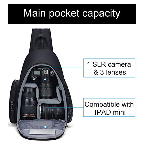 CADeN Cámara Mochila fotográfica Mochila Impermeable con Bandolera Funda para cámaras SLR 1 DSLR SLR 3 Lente Sony Canon Nikon trípode （Negro）