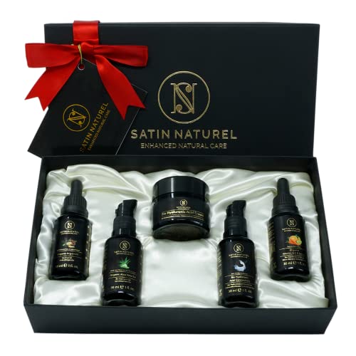 Caja Regalo Antiedad Orgánico Regalos Originales para Mujer - Serum Facial Antiarrugas Ácido Hialurónico y Serum Vitamina ACE, Crema Facial, Gel de Aloe Vera, Aceite de Argán - Regalos para Mujer