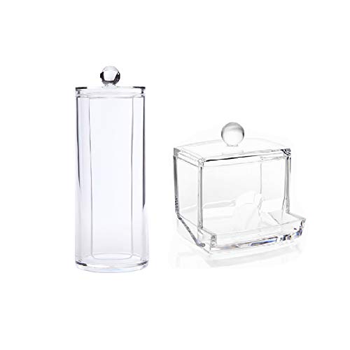 Cajita de Almacenaje de para Bastoncillos de Algodón,Organizador Maquillaje,Elegante Organizador de Baño de Plástico,para Bastoncillos y Bolas de Algodón, Transparente(2 pcs)