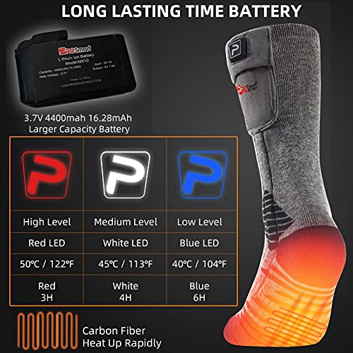 Calcetines Calefactados Recargable Calcetín Calefactor Eléctrico - Calcetines de Calentamiento Térmico con Batería 4400mAh para Hombres Mujeres Esquí Caza de Invierno Camping (S, Negro-Gris)