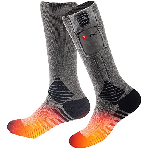 Calcetines Calefactados Recargable Calcetín Calefactor Eléctrico - Calcetines de Calentamiento Térmico con Batería 4400mAh para Hombres Mujeres Esquí Caza de Invierno Camping (S, Negro-Gris)