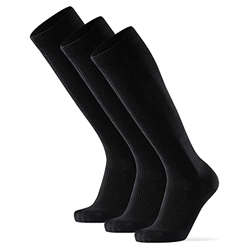 Calcetines de Compresión de Algodón Orgánico, Hombre y Mujer, para Deporte, Running, Varices, Recuperación, Embarazo, Circulación Sanguínea, Vuelos, Trombosis, Enfermeras, Médicos, 1 y 3 Pares (3 x Negro, EU 43-47)