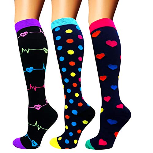 Calcetines de compresión para mujeres y hombres: los mejores calcetines médicos, para correr, enfermería, circulación y recuperación, senderismo, viajes y vuelo, 20-25 mmHg 01-multicolor-3 pairs L/XL