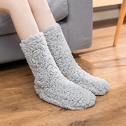 Calcetines De Piso,Zapatillas De Invierno Calcetines Gris Claro Fuzzy Calcetines Antideslizantes Suaves Con Forro Polar Suave Para Mujer Calcetines Gruesos De Casa Con Agarraderas Calcetines De Cama