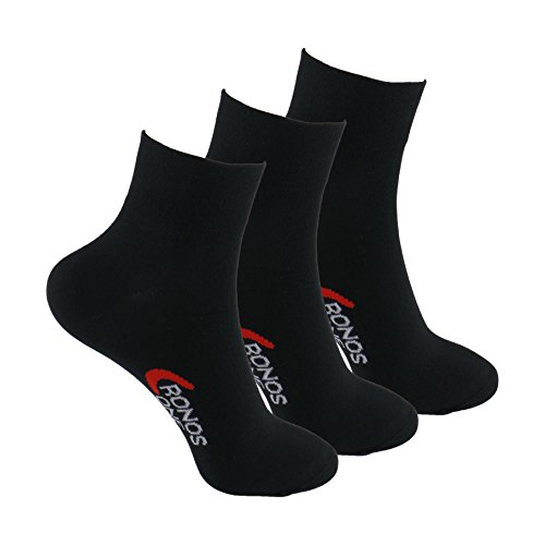 Calcetines DEPORTE (3 pares) SIN COSTURAS para hombre o mujer. Mantiene el pie seco. Ideal para tenis, pádel, running. Puño antipresión. 80% - algodón. (Negro, eu: 35-40 // uk: 2-6)