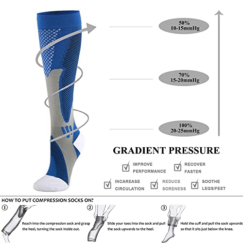 Calcetines Fútbol, Calcetines de Entrenamiento Deportivo Calcetines de Compresión Correr Calcetines de Futbol Antideslizantes Deportes al Aire Libre para Baloncesto, Rugby, Hockey - Azul, S/M 2 Pares