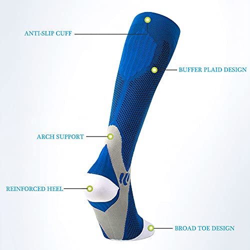 Calcetines Fútbol, Calcetines de Entrenamiento Deportivo Calcetines de Compresión Correr Calcetines de Futbol Antideslizantes Deportes al Aire Libre para Baloncesto, Rugby, Hockey - Azul, S/M 2 Pares