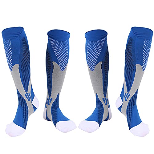 Calcetines Fútbol, Calcetines de Entrenamiento Deportivo Calcetines de Compresión Correr Calcetines de Futbol Antideslizantes Deportes al Aire Libre para Baloncesto, Rugby, Hockey - Azul, S/M 2 Pares