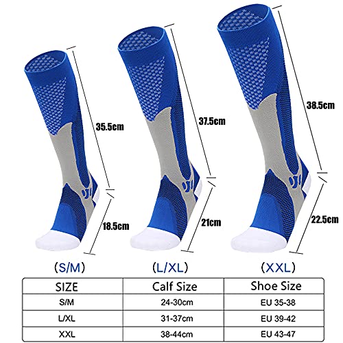 Calcetines Fútbol, Calcetines de Entrenamiento Deportivo Calcetines de Compresión Correr Calcetines de Futbol Antideslizantes Deportes al Aire Libre para Baloncesto, Rugby, Hockey - Azul, S/M 2 Pares