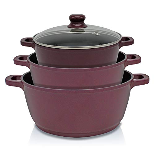 Callaway Bordeaux Batería Cocina Inducción 8 Piezas Aluminio Fundido Antiadherente, Set Cazuelas Tapas Cristal, Sartenes, Cazo, Sartén guisera, Gran Espesor, Vitrocerámica, Gas