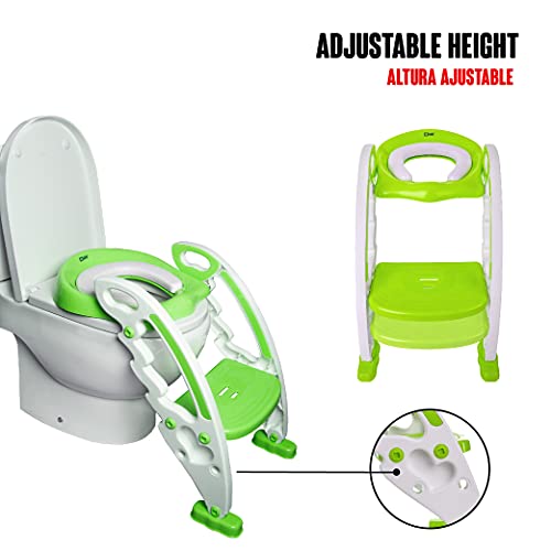 Calma Dragon Asiento de Inodoro para Bebe Portátil, Silla con Escalera para el Baño para Niños, Asiento Plegable para el Vater con un Escalón Reposapies (Verde)