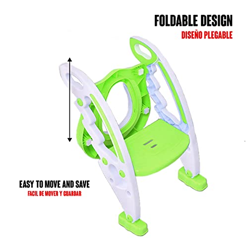 Calma Dragon Asiento de Inodoro para Bebe Portátil, Silla con Escalera para el Baño para Niños, Asiento Plegable para el Vater con un Escalón Reposapies (Verde)