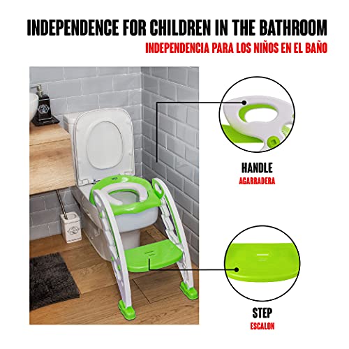 Calma Dragon Asiento de Inodoro para Bebe Portátil, Silla con Escalera para el Baño para Niños, Asiento Plegable para el Vater con un Escalón Reposapies (Verde)