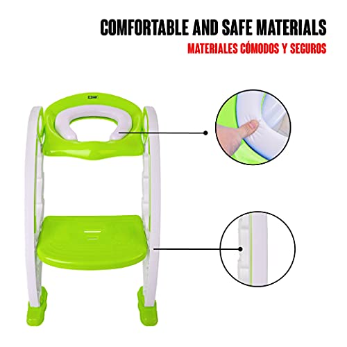 Calma Dragon Asiento de Inodoro para Bebe Portátil, Silla con Escalera para el Baño para Niños, Asiento Plegable para el Vater con un Escalón Reposapies (Verde)