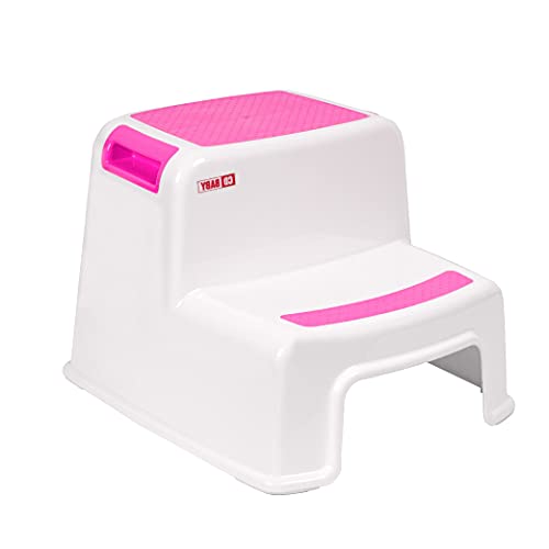 Calma Dragon Taburete para Niños con 2 Peldaños, Escalón Infantil para el Baño o para la Cama, con Dos Escalones para el Lavabo, Escalera, Seguridad (Rosa)