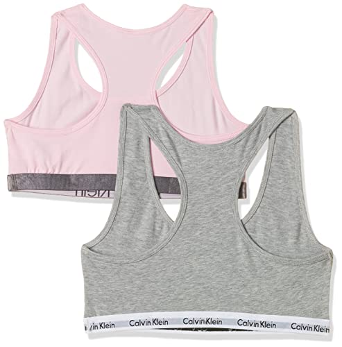 Calvin Klein 2pk Bralette Girl'S 2 Ropa Interior, Multicolor (Grey Htr/Unique 901), 14-16 años (Pack de 2) para Niñas