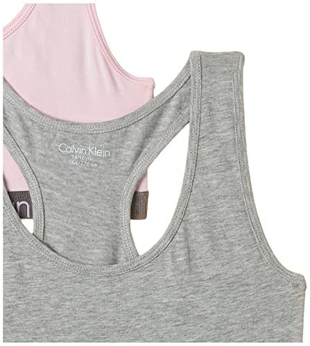 Calvin Klein 2pk Bralette Girl'S 2 Ropa Interior, Multicolor (Grey Htr/Unique 901), 14-16 años (Pack de 2) para Niñas