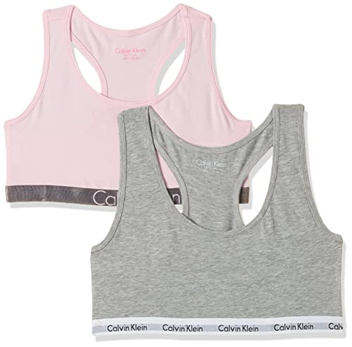 Calvin Klein 2pk Bralette Girl'S 2 Ropa Interior, Multicolor (Grey Htr/Unique 901), 14-16 años (Pack de 2) para Niñas