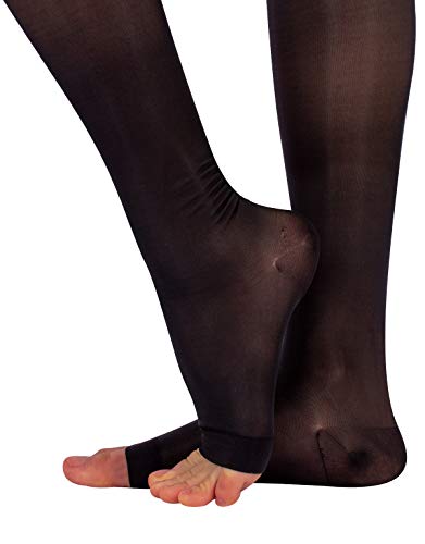 CALZITALY – Medias de compresión con la Punta Abierta, Medias de Descanso hasta la Rodilla | 18-22 mm/Hg | 140 DEN | Negro, Natural | S/M, L/XL | Made in Italy | (L/XL, Negro)