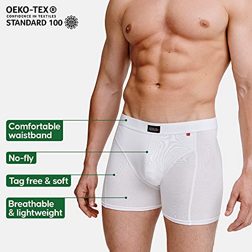 Calzoncillos Bóxers de Algodón para Hombre, Ropa Interior, Elásticos, Ultrasuaves, Comodidad Superior, Corte Clásico, Ajustados, Negro, Gris, Azul Marino, Multipack, Pack de 3 (Blanco, X-Large)