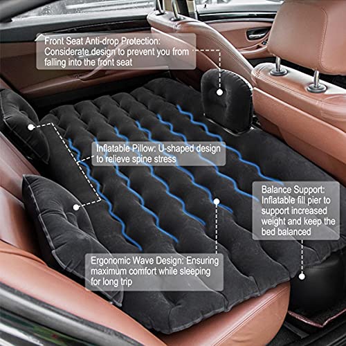 Cama de colchón de aire para coche inflable KiAKUO con almohadas Bomba de aire electrónica Cama de colchón de aire para coche con superficie flocada inflable para viajes al aire libre