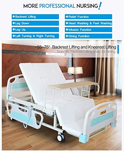 Cama de UCI de hospital eléctrica completa de 12 funciones con almohadilla de enfermería, almohadilla de control del paciente dentro y fuera de los rieles laterales para uso en el hogar e instalacio
