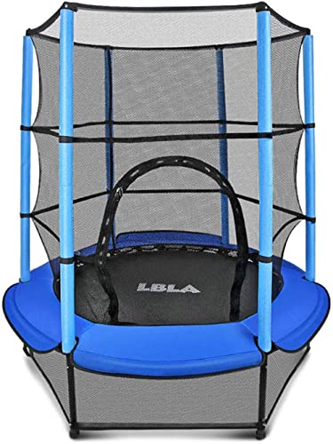 Cama elástica para niños, diámetro de 140 cm, para interior y exterior, cama elástica de jardín con red de seguridad, asa, fitness para niños, niñas a partir de 3, 4, 5, 6 años (azul)