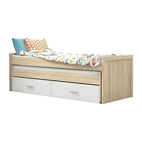 Cama Nido Juvenil con Dos Camas y Dos Cajones, Cama para habitación y/o Dormitorio, Color Cambria y Blanco, Modelo Lara, Medidas: 200,5 cm (Largo) x 98 cm (Ancho) x 72 cm (Alto)