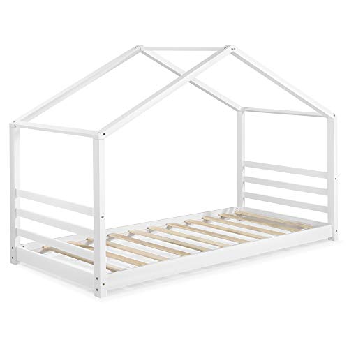 Cama para niños de Pino 200 x 90 cm Cama Infantil Forma de casa Blanco Mate