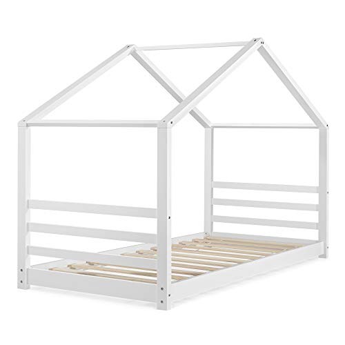 Cama para niños de Pino 200 x 90 cm Cama Infantil Forma de casa Blanco Mate