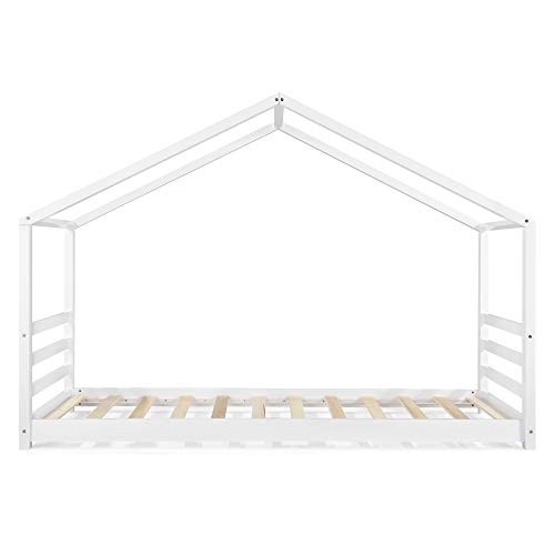 Cama para niños de Pino 200 x 90 cm Cama Infantil Forma de casa Blanco Mate