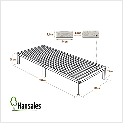 Cama Somier Individual de Madera 100x200 cm - hasta 250 kg - Madera de Abedul Certificada FSC Sin Pegamento