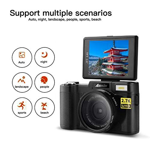 Cámara digital Cámara Vlogging, 3 pulgadas LCD Pantalla abatible de 180 grados Cámara digital WIFI Cámara de video HD de 48MP 2.7K con linterna retráctil - Carga USB, para Vlogger, Hogar, Viajes