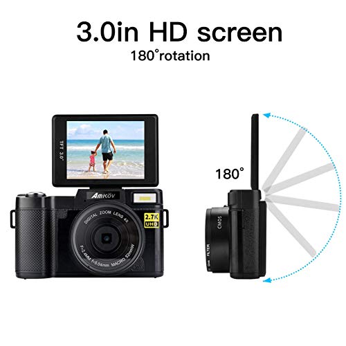 Cámara digital Cámara Vlogging, 3 pulgadas LCD Pantalla abatible de 180 grados Cámara digital WIFI Cámara de video HD de 48MP 2.7K con linterna retráctil - Carga USB, para Vlogger, Hogar, Viajes