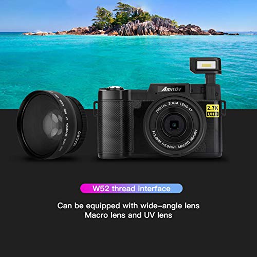 Cámara digital Cámara Vlogging, 3 pulgadas LCD Pantalla abatible de 180 grados Cámara digital WIFI Cámara de video HD de 48MP 2.7K con linterna retráctil - Carga USB, para Vlogger, Hogar, Viajes