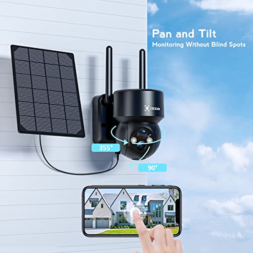 Cámara Vigilancia WiFi Exterior Solar con Foco Iluminación, COCOCAM Cámara Vigilancia Batería 15000mAh, Visión Nocturna Color, PIR Detección Humana, Audio Bidireccional, Almacenamiento SD/en la Nube